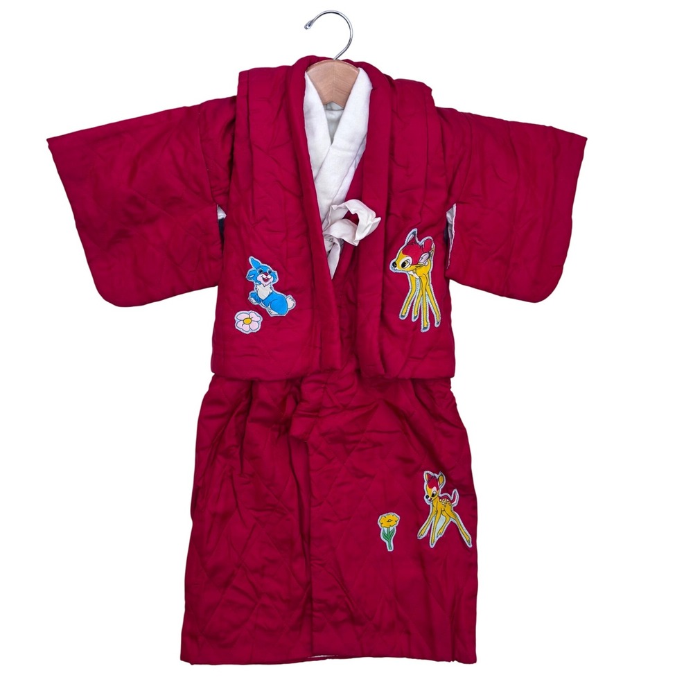 Vintage Walt Disney Bambi Red Japanese Kimono Robe‎ Quilted 2pc Applique 1-3yr